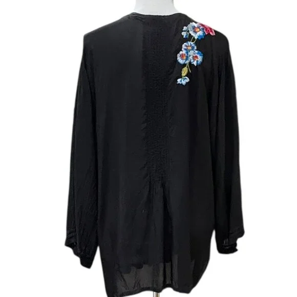 Johnny Was Multicolored Embroidered Tunic Black Size 2X - Picture 6 of 14